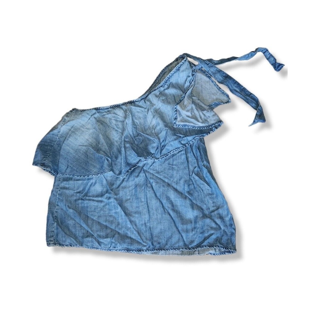 Cloth & Stone Small One Shoulder Cambray Top Jean Blue Shoulder Tie